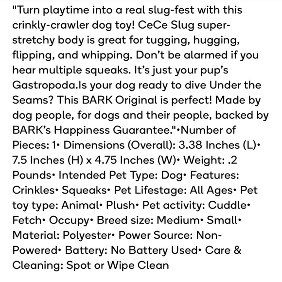 Bark CeCe slug dog toy - Picture 8 of 9